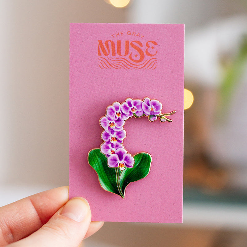 Orchid (Purple) v2 Floral Enamel Pin, The Gray Muse